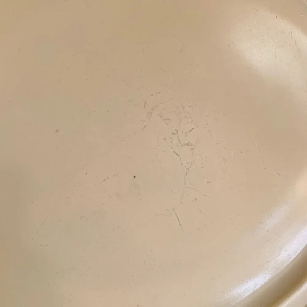 Vintage Butter Yellow Ceramic Oval Platter Concentric Rings Art Deco Style 12 in